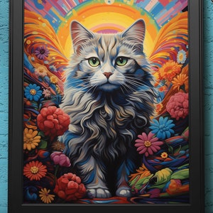 Psychedelic Cat V2 | Digital Art Print, Wall Art, AI Generated, AI Art, Digital Download, Home Decor, Printable