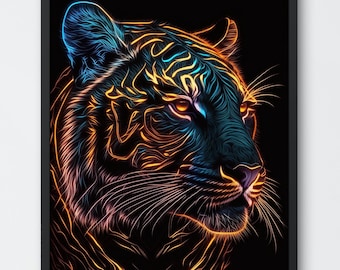 Neon Tiger | Digital Art Print, Wall Art, AI Generated, AI Art, Digital Download, Home Decor, Printable