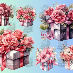 28 Watercolor Gift Boxes Clipart | Magical, Floral, Fantasy | Digital PNG Clip Art, 300 DPI, Digital Download, Commercial Use