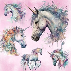 25 Watercolor Pastel Unicorn Clipart | Floral, Fantasy, Galaxy | PNG Clip Art, Transparent Background, Instant Download, Commercial Use