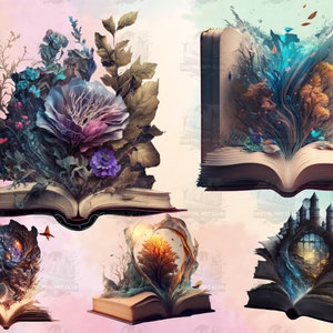 30 Fantasy Wizard Books Clipart | Floral, Magical, Surreal | PNG Clip Art, Transparent Background, Instant Download, Commercial Use