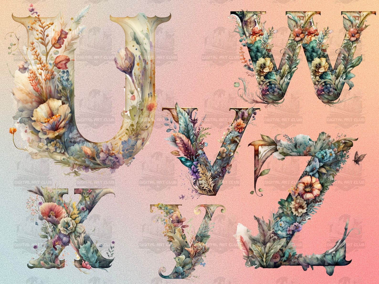 26 Watercolor Floral Alphabet Letters Clipart | Magical, Fairy, Fantasy ...