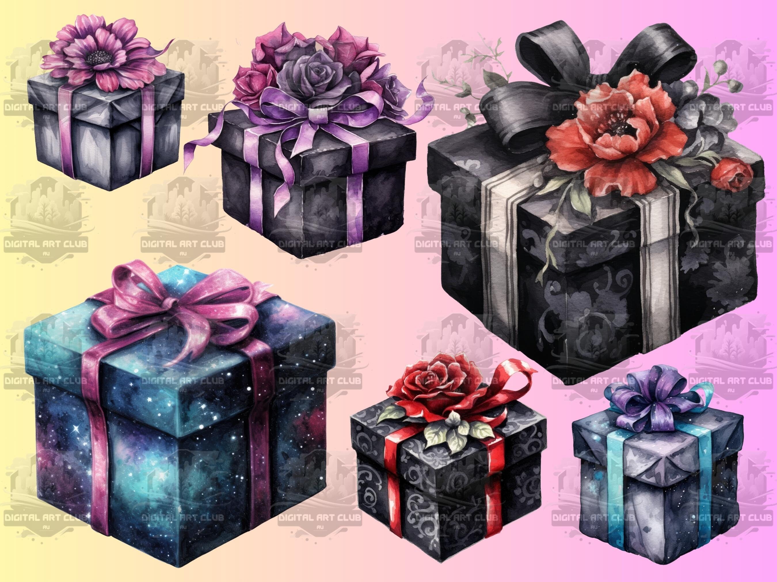 28 Gothic Gift Boxes Clipart Watercolor Floral Dark - Etsy