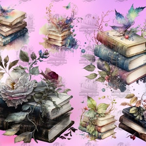 33 Watercolor Mystical Floral Books Clipart | Fantasy, Galaxy | PNG Clip Art, Transparent Background, Instant Download, Commercial Use