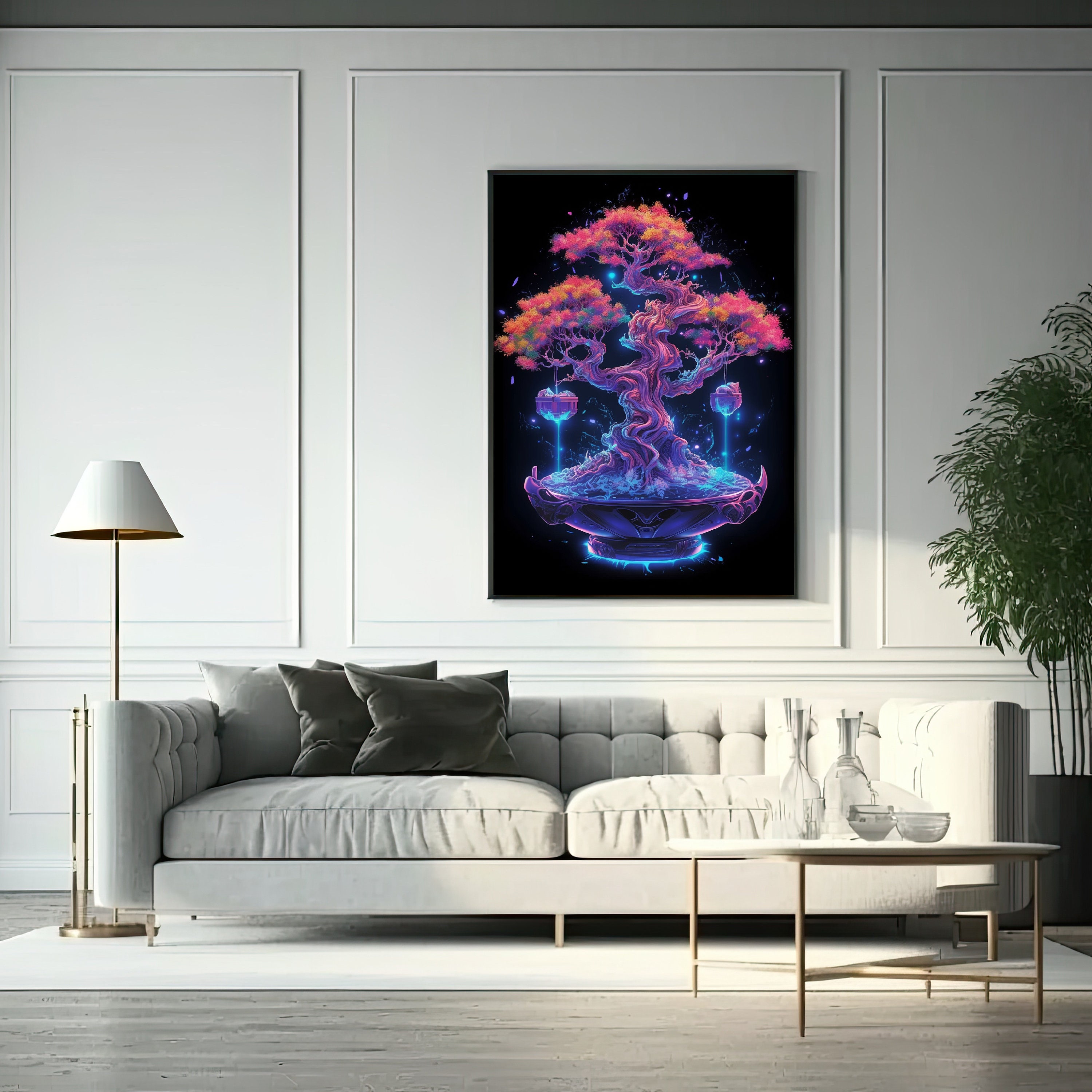 Futuristic Bonsai Tree Digital Art Print Wall Art AI Etsy