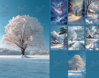 8 Superposiciones de fondos de paisajes nevados / Superposiciones para Photoshop / Fondos de estudio / Fondos digitales / Texturas de bellas artes