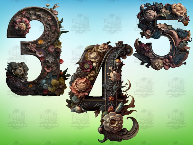 Fantasy Numbers Language 10 Dark Fantasy Numbers Clipart | Floral, Fairy, Gothic | Digital PNG ...