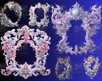 30 Watercolor Rococo Frame Clipart | Digital PNG Clip Art, 300 DPI | Fantasy, Dreamlike, Magical, Floral | Digital Download, Commercial Use
