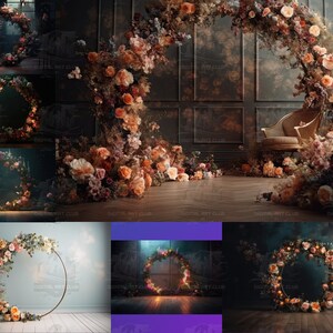 12 Floral Ring Backdrops Overlays | Flowers Hoop Overlays for Photoshop | Studio Backdrops | Digital Backdrops | Fine Art Textures