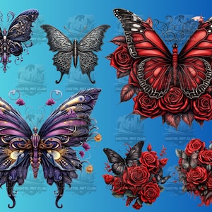 29 Gothic Schmetterling Clipart | Digitale PNG Clip Art, 300 DPI | Dunkel Fantasie, Mystisch, Floral, Aquarell | Digitaler Download, Kommerzielle Nutzung