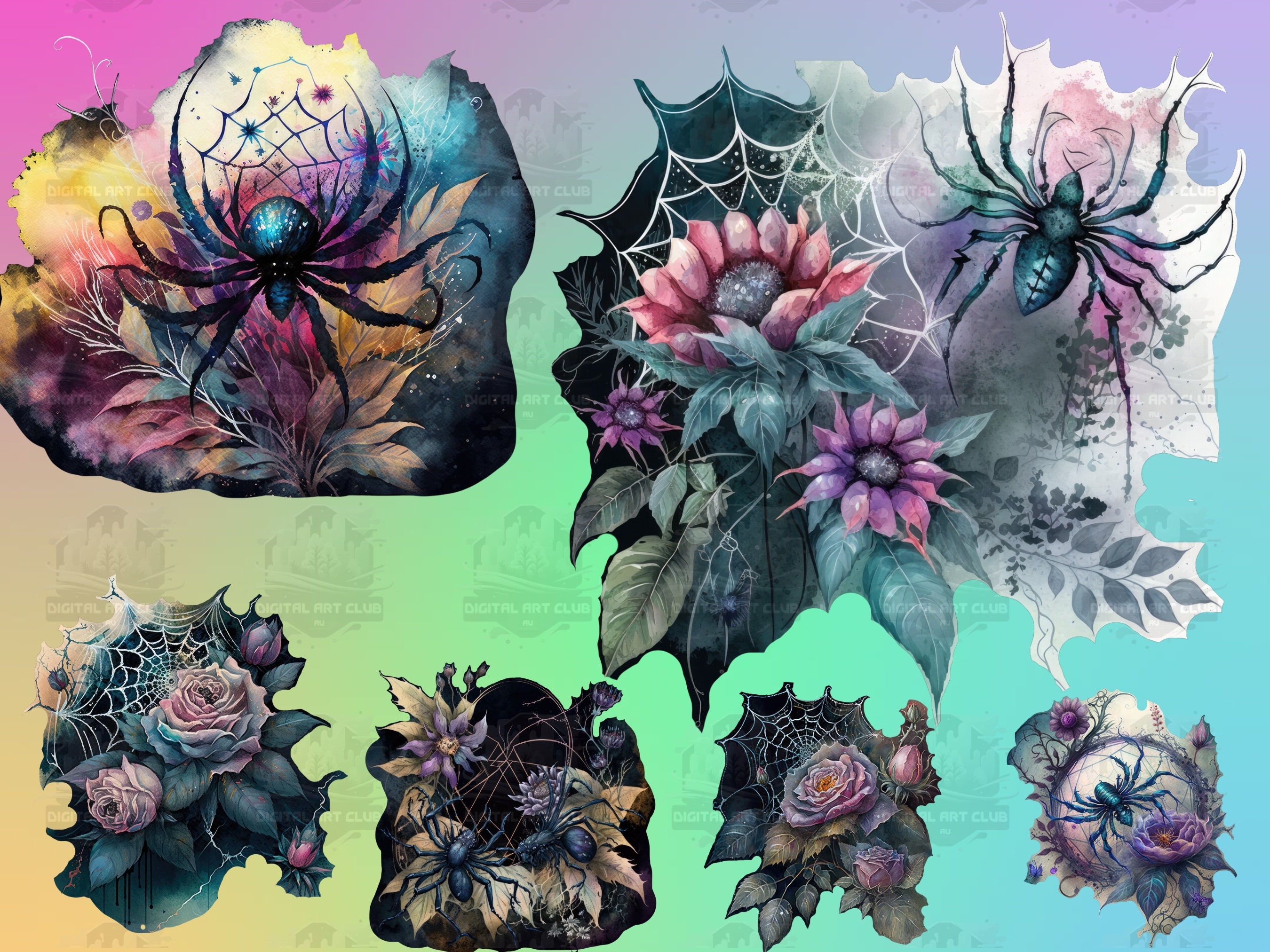 30 Watercolor Gothic Spider Clipart | Floral, Dark Fantasy, Mystical ...