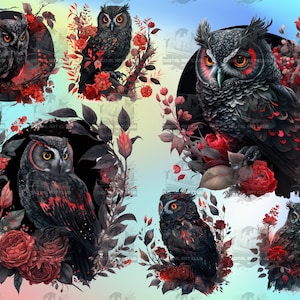 30 Aquarell Gothic Eulen Clipart | Dunkel Fantasy, Mystisch, Himmlisch | Digitale PNG Clip Art, 300 DPI, Sofort-Download, kommerzielle Nutzung