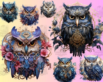 25 Fantasy Owls Clipart | Digital PNG Clip Art, Transparent Background | Watercolor, Mystical, Ethereal | Instant Download, Commercial Use