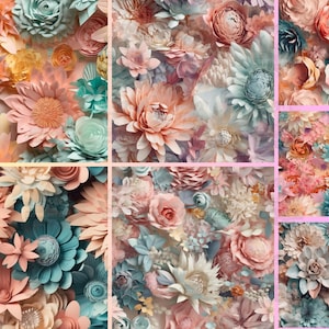 14 パステル フローラル デジタル ペーパー、スクラップブッキング、花の背景、シームレスなパターン、印刷可能、即時ダウンロード