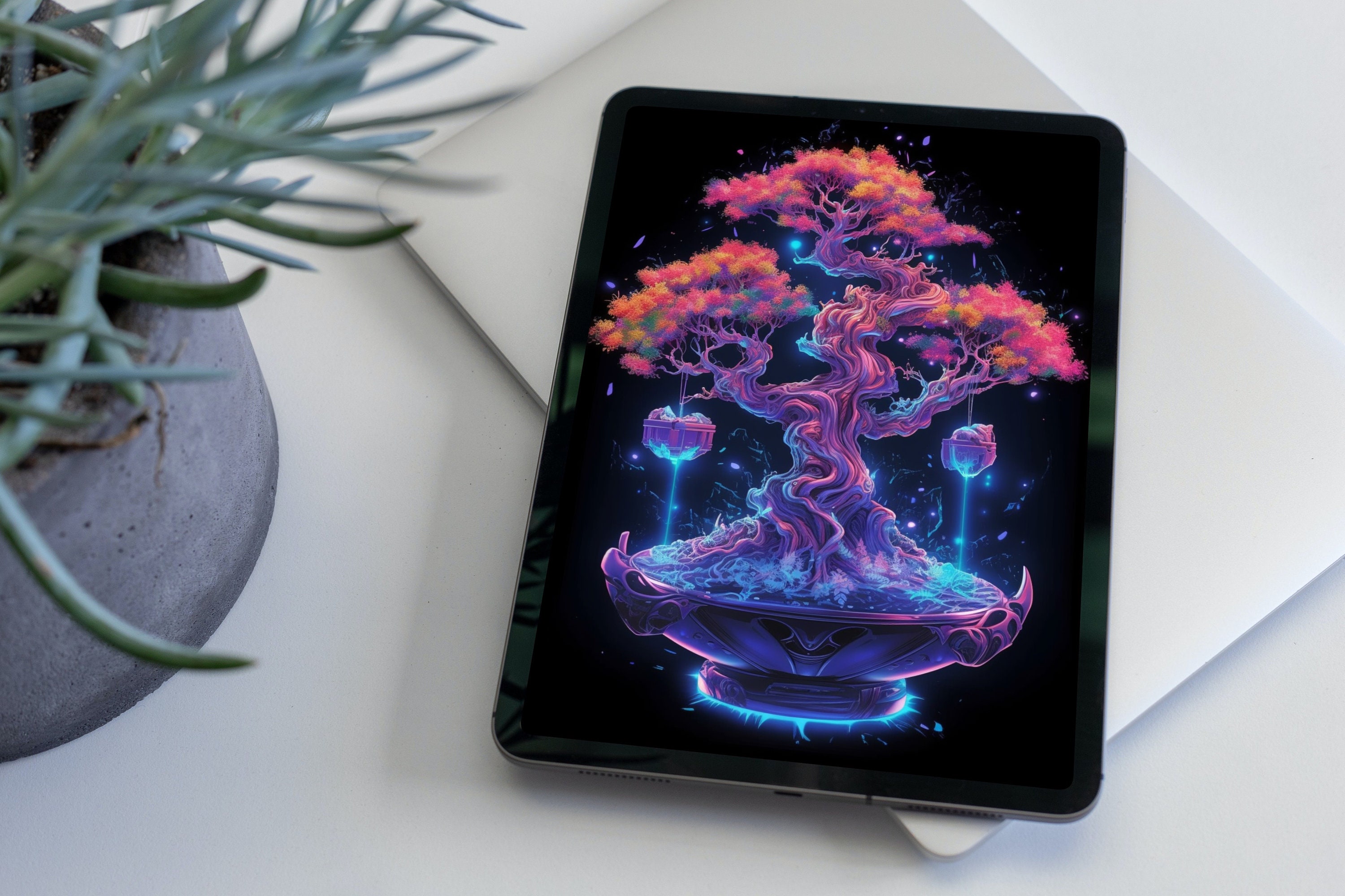Futuristic Bonsai Tree Digital Art Print Wall Art AI Etsy