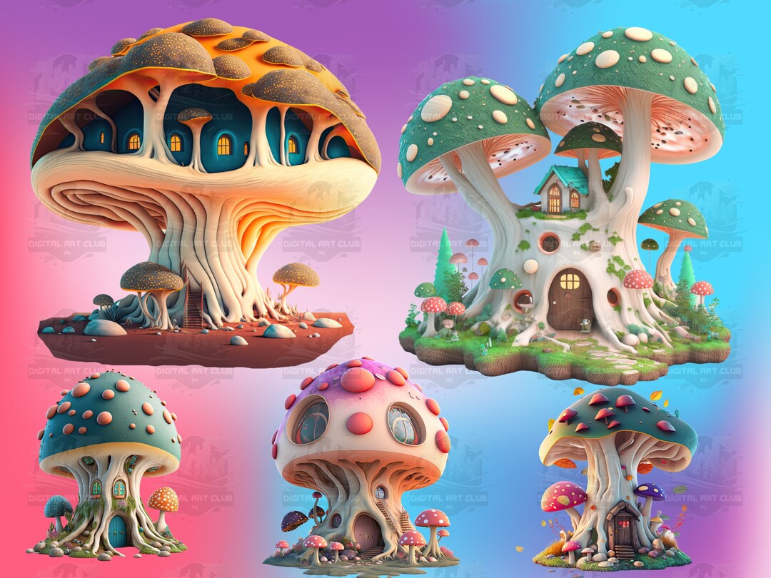 29 Fantasy Mushroom House Clipart | Surreal, Dreamlike, Fairy | Digital ...