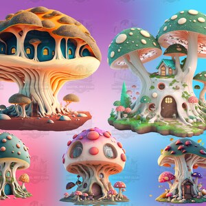 29 Clipart maison champignon fantaisie | Surréaliste, Onirique, Féérique | Digital PNG Clip Art, 300 DPI, Téléchargement numérique, Utilisation commerciale