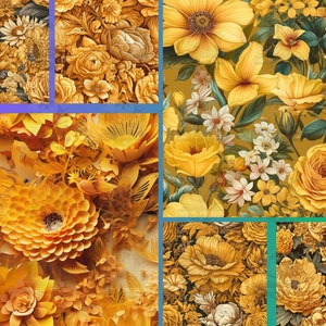 12 Yellow Flowers Digital Papers, Scrapbooking, Flowers Background, Seamless Pattern, Printable, Instant Download