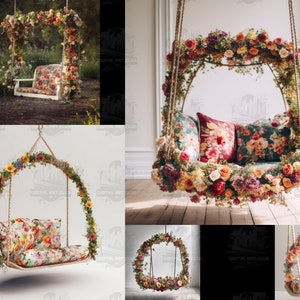 15 Floral Swing Backdrops Overlays | Flowers Swing Overlays for Photoshop | Studio Backdrops | Digital Backdrops | Fine Art Textures