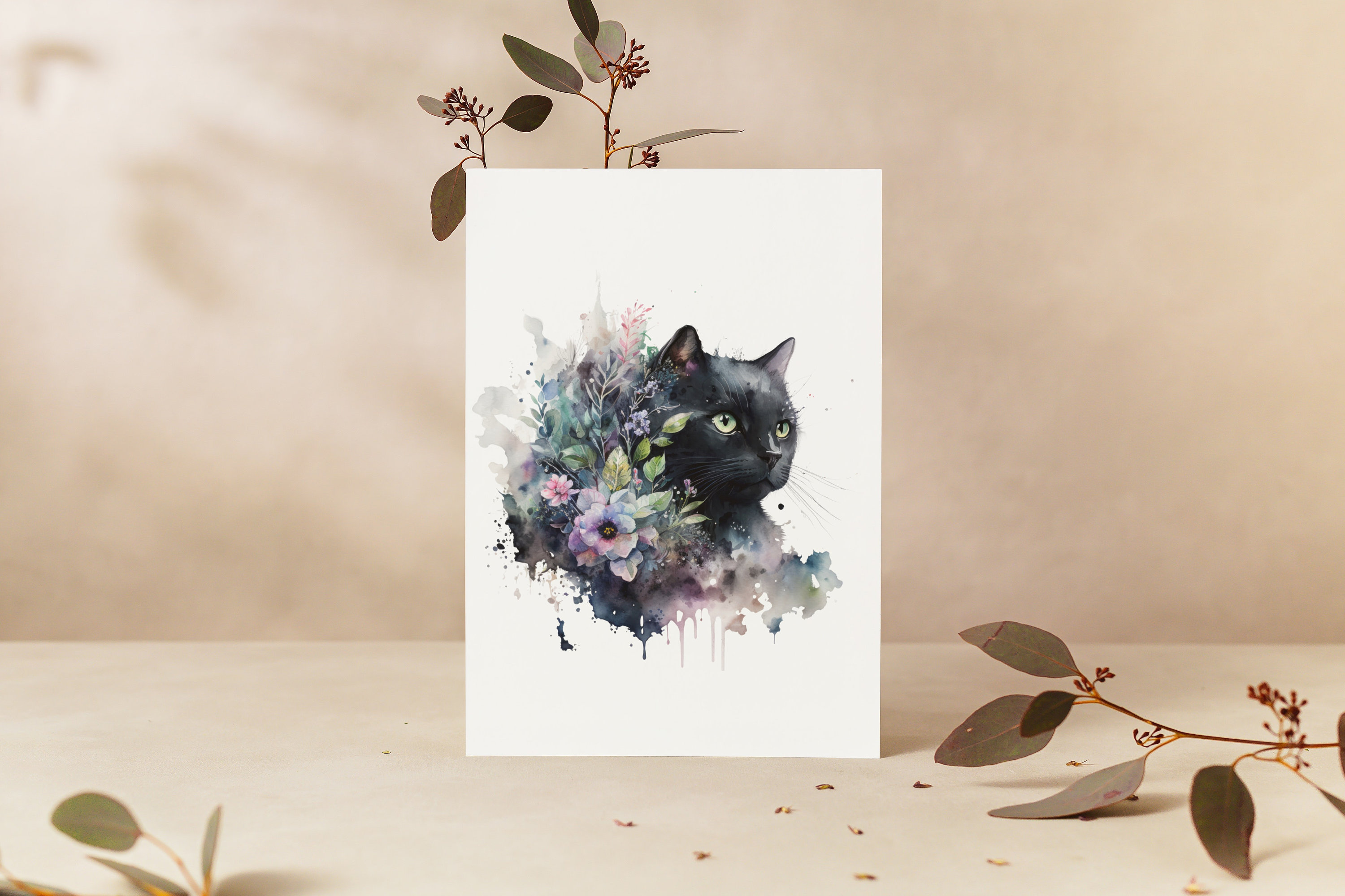 32 Watercolor Black Cat Clipart Digital PNG Clip Art 300 - Etsy