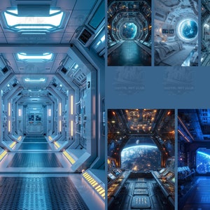 6 overlays achtergronden ruimtestation | Overlays voor Photoshop | Studio-achtergronden | Digitale achtergronden | Fine Art-texturen
