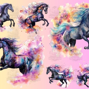 29 Watercolor Dark Horse Clipart | Floral, Fantasy, Galaxy | PNG Clip Art, Transparent Background, Instant Download, Commercial Use