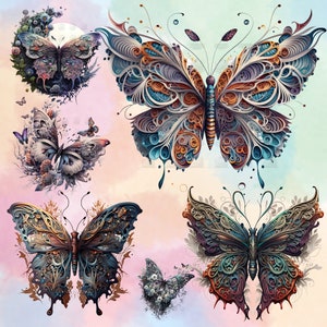 24 Fantasy Schmetterling Clipart | Digitale PNG Clip Art, 300 DPI | Blumen, Mystisch, Himmlisch, Aquarell | Digitaler Download, Kommerzielle Nutzung