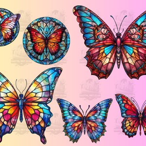 29 Glasmalerei Schmetterling Clipart | Digitale PNG Clip Art, 300 DPI | Fantasy, Mystisch, Aquarell | Digitaler Download, Kommerzielle Nutzung