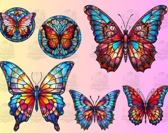29 Stained Glass Butterfly Clipart | Digital PNG Clip Art, 300 DPI | Fantasy, Mystical, Watercolor | Digital Download, Commercial Use