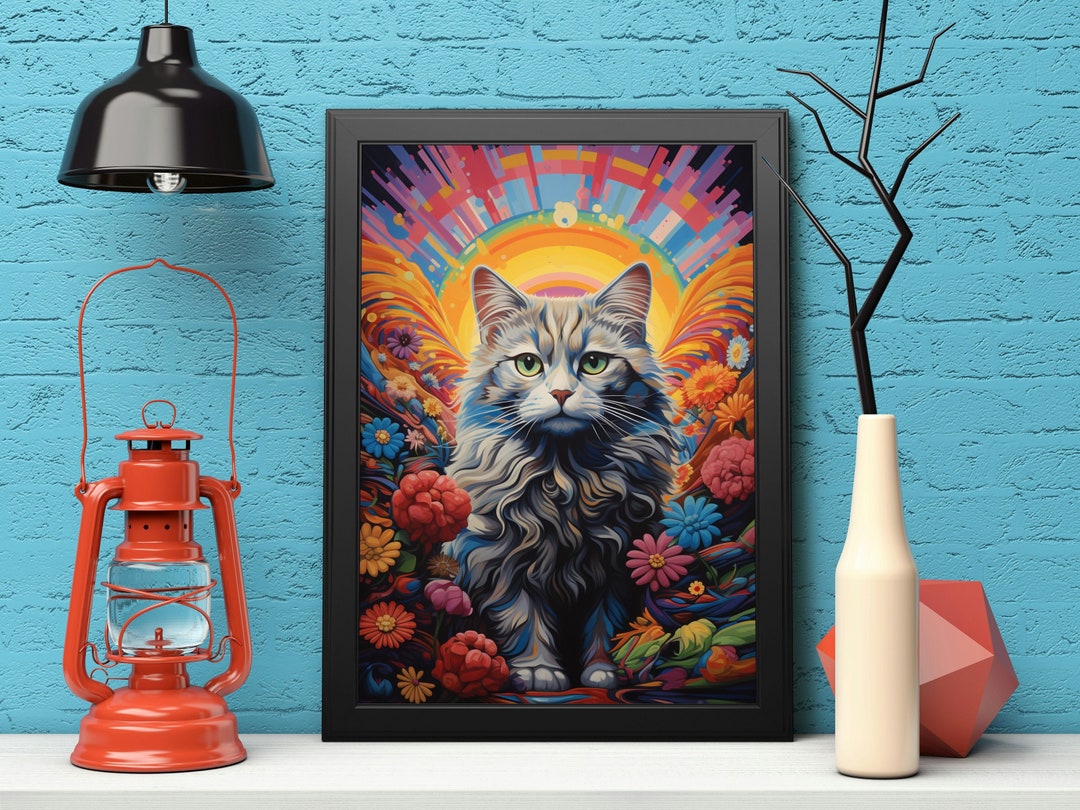 Psychedelic Cat V2 | Digital Art Print, Wall Art, AI Generated, AI Art ...