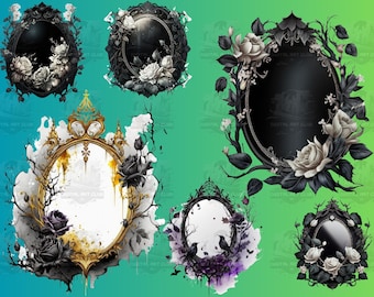 32 Watercolor Gothic Frame Clipart | Digital PNG Clip Art, 300 DPI | Dark Fantasy, Mystical, Floral | Digital Download, Commercial Use