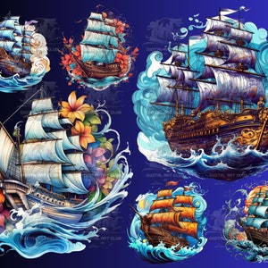 30 Sail Boats Clipart | Watercolor, Floral, Fantasy | Digital PNG Clip Art, 300DPI, Transparent Background, Instant Download, Commercial Use