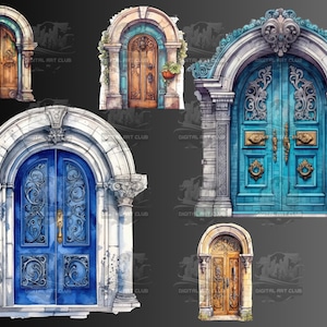 29 Watercolor Doors Clipart | Mystical, Floral, Fantasy, Vintage | Digital PNG Clip Art, 300 DPI, Digital Download, Commercial Use