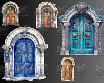 29 Watercolor Doors Clipart | Mystical, Floral, Fantasy, Vintage | Digital PNG Clip Art, 300 DPI, Digital Download, Commercial Use