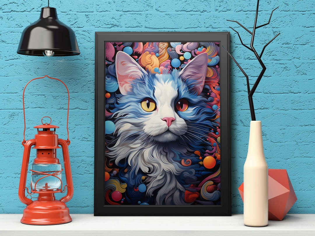 Colourful Cat | Digital Art Print, Wall Art, AI Generated, AI Art ...