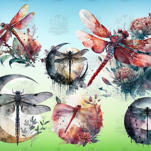 32 Watercolor Dragonfly Clipart | Digital PNG Clip Art, 300 DPI | Floral, Fantasy, Mystical | Digital Download, Commercial Use