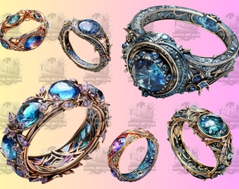 30 Fantasy Rings Clipart | Akwarela, Gotycki, Mistyczny, Oniryczny | PNG Clip Art, Przezroczyste tło, Natychmiastowe pobieranie, Wykorzystanie komercyjne