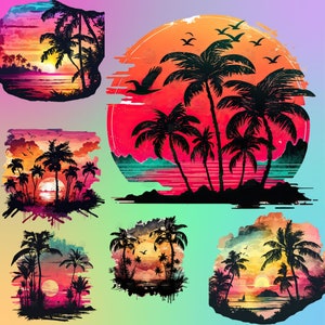 29 Watercolor Tropical Sunset Clipart | Beach, Floral, Galaxy, Retro | PNG ClipArt, Transparent Background, Instant Download, Commercial Use