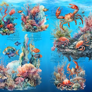 29 Watercolor Sea World Clipart | Deep Sea, Tropical | Digital PNG Clip Art, 300 DPI, Clear Background, Digital Download, Commercial Use