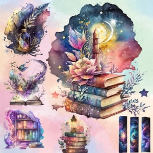 24 Watercolor Magical Books Clipart | Floral, Fantasy, Galaxy | PNG Clip Art, Transparent Background, Instant Download, Commercial Use