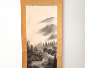 Japanese hanging Scroll Kakejiku Sansui Misty Mountains landscape scroll