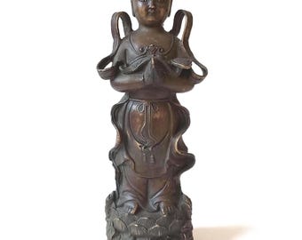 Chinese Antique Bronze Young Buddha Statue marked Qianlong period (1735–1796)