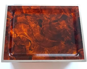 Christian Dior 1970s Tortoise Lucite Serving Tray, Mid-Century Chrome 53,5 cm / 21 inch