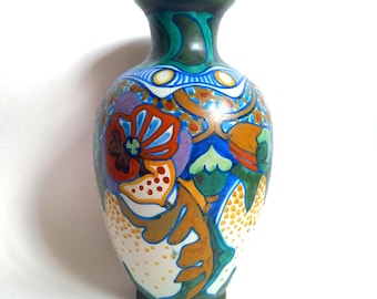 Plateel Corona 29 cm Vase Dutch Gouda / Gouds Plateel Pottery Earthenware Art Deco Zuid-Holland