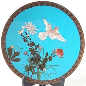 Japanese Cloisonné Enamel Bronze Charger / plate 12 inch, Meiji period (1868-1912)