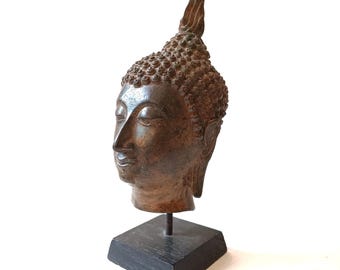 Bronze Buddha head Sukhothai style (22cm / 9 inch) from Thailand