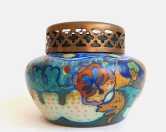 Plateel Corona Rosebowl / Rosevase / Rozensteker Gouds Plateel Cerámica holandesa / Loza Zuid Holland