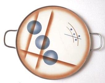 Art Deco / Bauhaus Ceramic Porcelain and Nickel Serving Tray