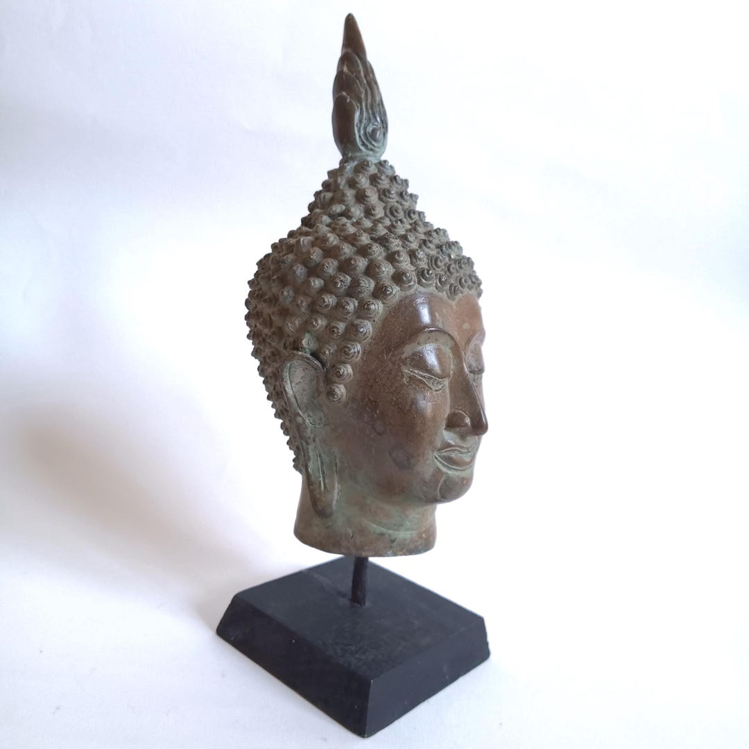 タイ産スコータイ様式の青銅製仏頭（30 cm / 12インチ） - Etsy 日本