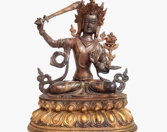 Manjushri Bodhisattva Copper Seated Statue Tibetan 19th Century 31 cm